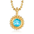 Phillip Gavriel &quot;Popcorn&quot; .30 Carat Blue Topaz Beaded Pendant Necklace in 14kt Yellow Gold