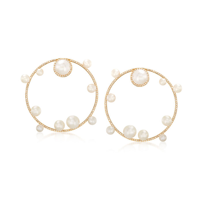 4-8.5mm Cultured Pearl and 1.05 ct. t.w. Diamond Circle Drop Earrings