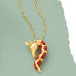 Orange Enamel Giraffe Pendant Necklace with Diamond Accents in 18kt Gold Over Sterling