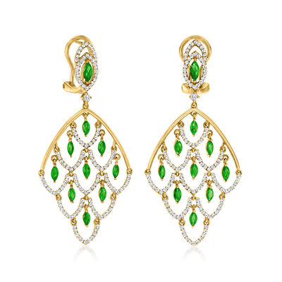 1.80 ct. t.w. Emerald Chandelier Earrings with 1.45 ct. t.w. Diamonds in 18kt Yellow Gold