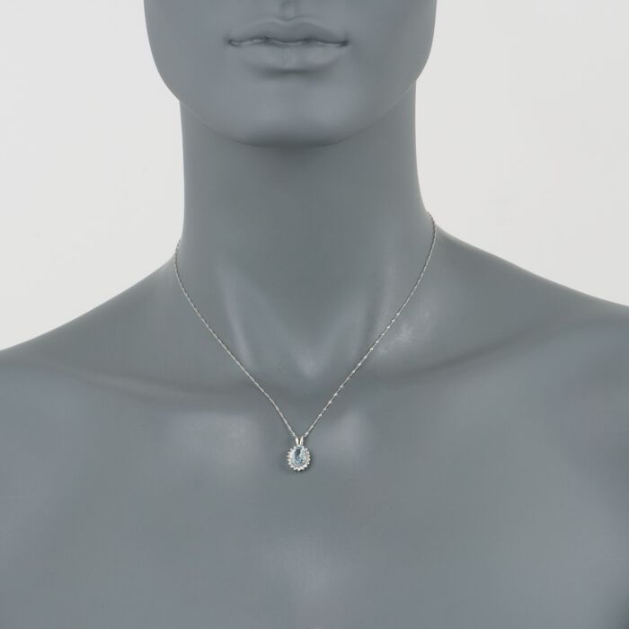 1.10 Carat Aquamarine and .20 ct. t.w. Diamond Pendant Necklace in 14kt White Gold 16-inch