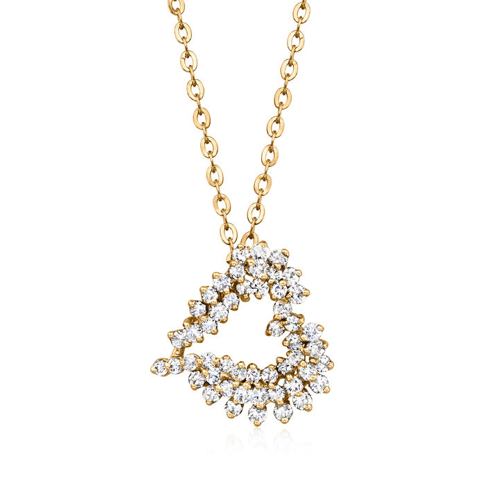 C. 1990 Vintage 2.00 ct. t.w. Diamond Sideways Heart Pendant Necklace in 14kt Yellow Gold