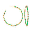 6.50 ct. t.w. Emerald Inside-Outside Hoop Earrings with .29 T. t.w. Diamonds in 14kt Yellow Gold