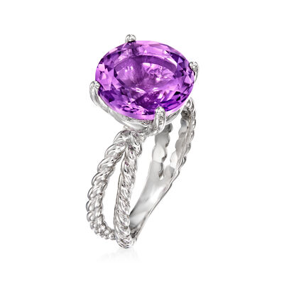 5.75 Carat Amethyst Open-Space Roped Ring in Sterling Silver