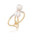 7.5mm Cultured Pearl and Diamond Accent Crisscross Ring in 14kt Yellow Gold