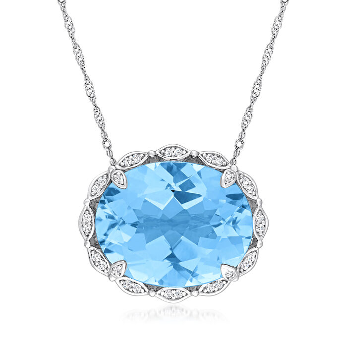 20.00 Carat Sky Blue Topaz Necklace with .14 ct. t.w. Diamonds in 14kt White Gold