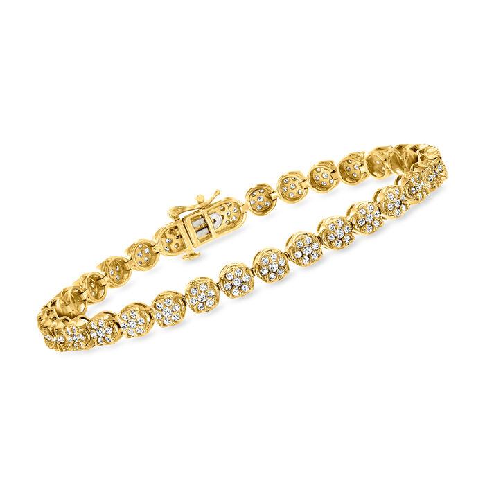 2.00 ct. t.w. Diamond Cluster Tennis Bracelet in 18kt Gold Over Sterling