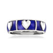 Blue Enamel and Sterling Silver Heart Ring
