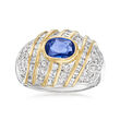C. 1980 Vintage 1.38 Carat Sapphire Ring with 1.49 ct. t.w. Diamonds in Platinum and 18kt Yellow Gold