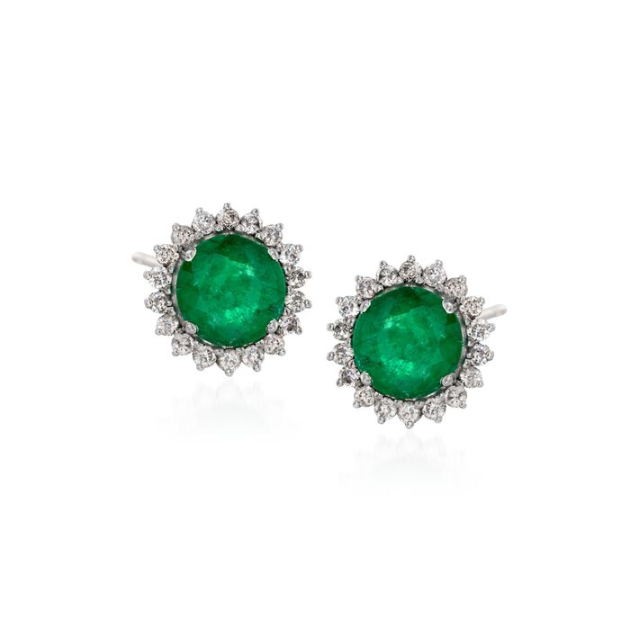 4.10 ct. t.w. Emerald and .81 ct. t.w. Diamond Stud Earrings in 18kt White Gold