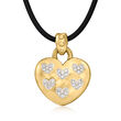 C. 1980 Vintage 1.25 ct. t.w. Diamond Heart Pendant Necklace with Rubber Cord in 14kt Yellow and 18kt Two-Tone Gold