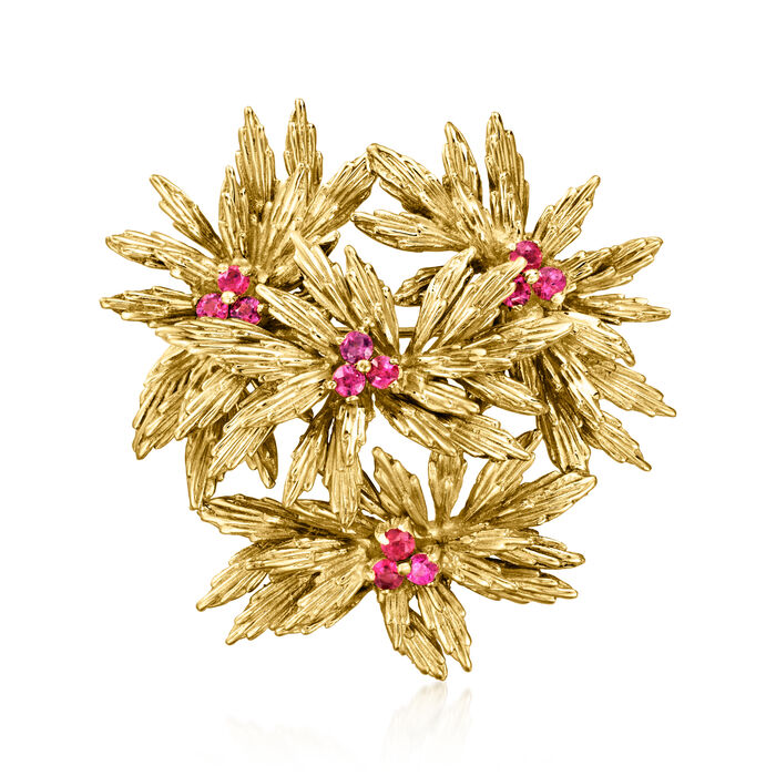 C. 1970 Vintage 1.00 ct. t.w. Ruby Flower Pin in 18kt Yellow Gold
