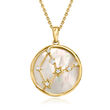 Mother-of-Pearl Zodiac Constellation Pendant Necklace with White Topaz in 18kt Gold Over Sterling 18-inch (Virgo)