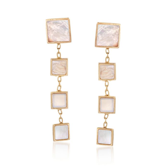 Italian Mother-Of-Pearl Graduated Square Drop Earrings in 14kt Yellow Gold