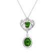 C. 2000 Vintage 6.52 ct. t.w. Green Tourmaline and 1.44 ct. t.w. Diamond Pendant Necklace in 14kt and 18kt White Gold