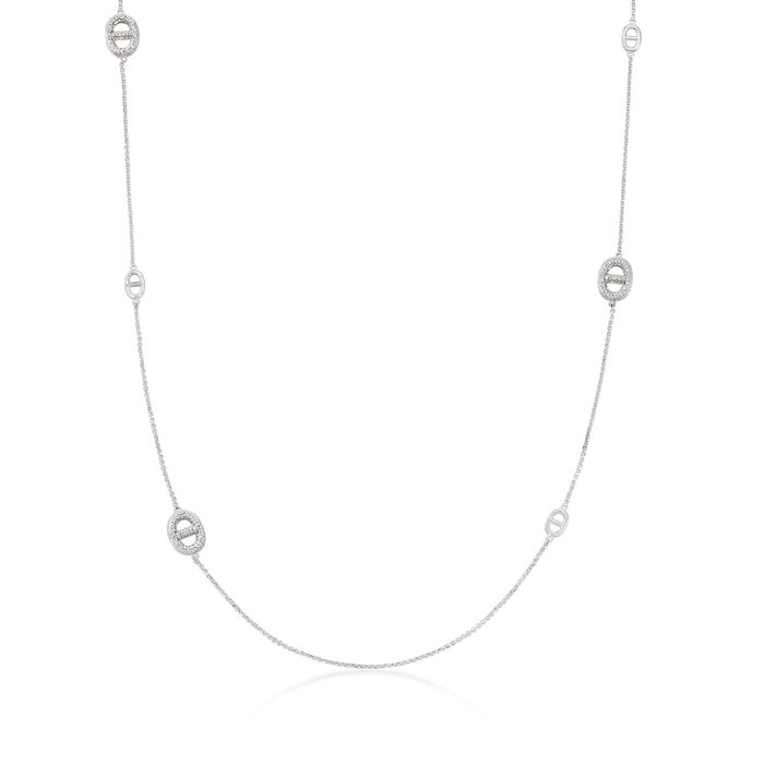 Charles Garnier &quot;Marina&quot; 1.90 ct. t.w. CZ Mariner-Link Station Necklace in Sterling Silver