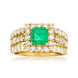 C. 1980 Vintage .86 Carat Emerald and 1.36 ct. t.w. Diamond Ring in 18kt Yellow Gold