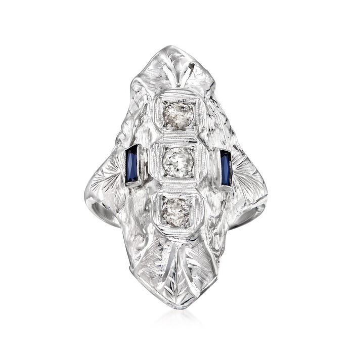 C. 1990 Vintage .40 ct. t.w. Diamond and .14 ct. t.w. Synthetic Sapphire Dinner Ring in 18kt White Gold