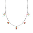 1.15 ct. t.w. Diamond Station Drop Necklace with Red Enamel in 18kt White Gold