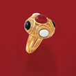 Red and White Agate and Black Onyx Ring in 14kt Yellow Gold