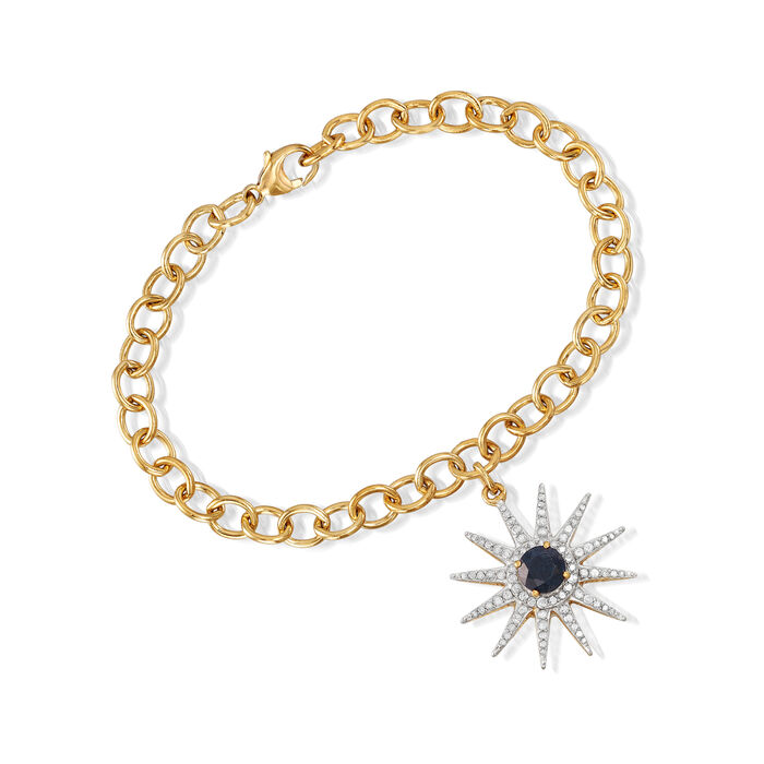.70 Carat Sapphire and .50 ct. t.w. Diamond Sun Charm Link Bracelet in 18kt Gold Over Sterling
