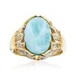 Larimar and .19 ct. t.w. Diamond Ring in 14kt Yellow Gold