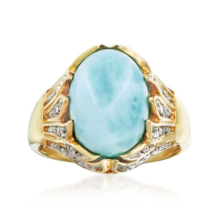 Larimar and .19 ct. t.w. Diamond Ring in 14kt Yellow Gold