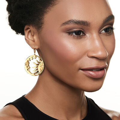 18kt Gold Over Sterling Sun and Moon Cut-Out Drop Earrings