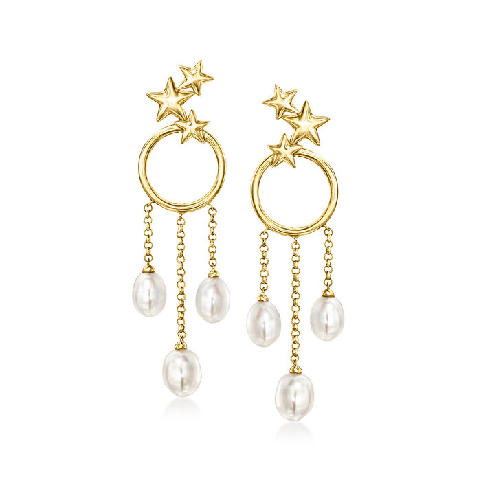5-6mm Cultured Pearl Celestial Drop Earrings in 18kt Gold Over Sterling