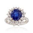 C. 1990 Vintage 4.15 Carat Sapphire and 1.55 ct. t.w. Diamond Ring in 18kt White Gold
