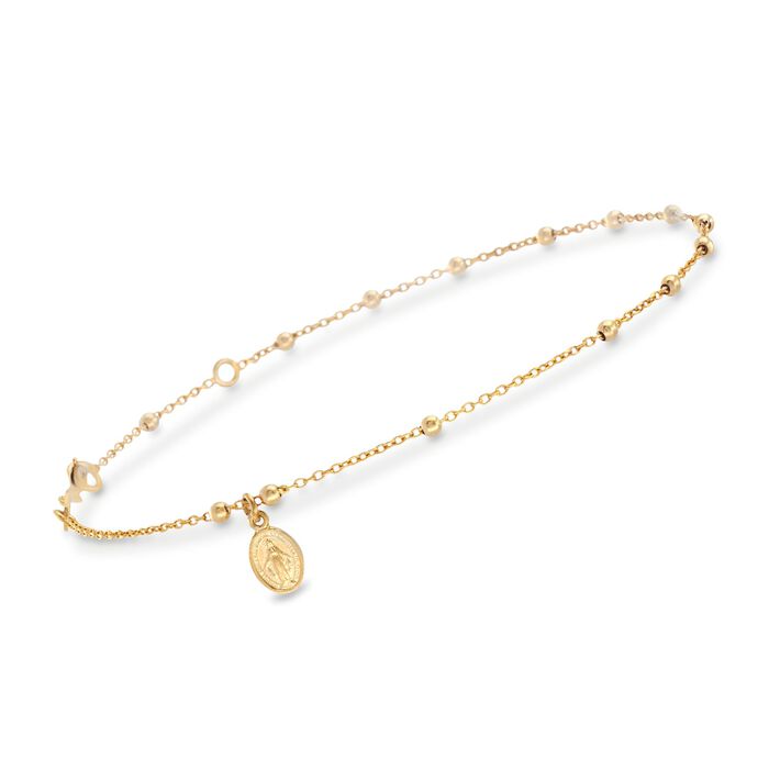 Child's 14kt Yellow Gold Bead Station Bracelet with Miraculous Medal Charm