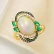 Ethiopian Opal and .40 ct. t.w. Multi-Stone Ring With.27 ct. t.w. Multicolored Diamonds in 14kt Yellow Gold