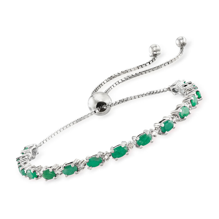 4.50 ct. t.w. Emerald Bolo Bracelet with Diamond Accents in Sterling Silver
