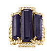 14.00 ct. t.w. Sapphire Three-Stone Ring with .80 ct. t.w. White Topaz in 18kt Gold Over Sterling