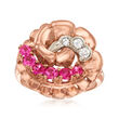 C. 1940 Vintage .90 ct. t.w. Synthetic Ruby and .15 ct. t.w. Diamond Swirl Ring in 14kt Rose Gold