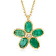 C. 1980 Vintage 2.00 ct. t.w. Emerald and Diamond-Accented Flower Pendant Necklace in 14kt Yellow Gold