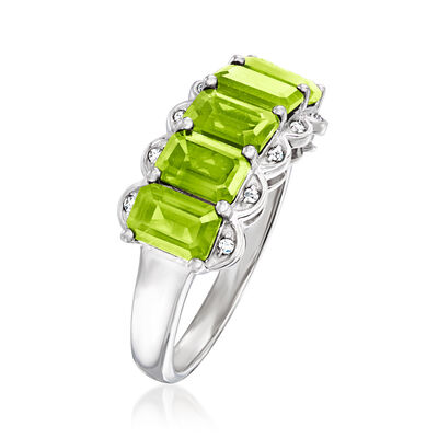 3.00 ct. t.w. Peridot Five-Stone Ring with Diamond Accents in Sterling Silver