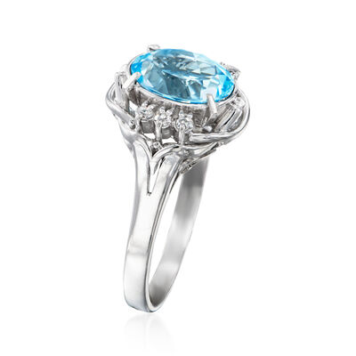 C. 1990 Vintage 1.76 Carat Aquamarine Ring with .12 ct. t.w. Diamonds in Platinum