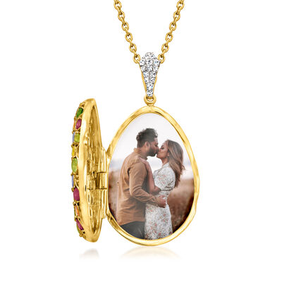 2.83 ct. t.w. Multi-Gemstone Locket Necklace in 18kt Gold Over Sterling