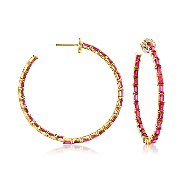 8.50 ct. t.w. Ruby Inside-Outside Hoop Earrings with .34 ct. t.w. Diamonds in 14kt Yellow Gold