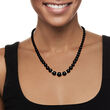 5-11mm Onyx Bead Necklace with .24 ct. t.w. Diamonds in Sterling Silver 18-inch
