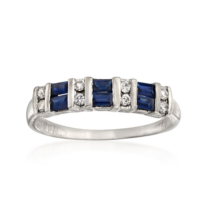 C. 1980 Vintage .50 ct. t.w. Sapphire and .16 ct. t.w. Diamond Ring in Platinum