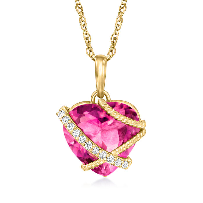 3.60 Carat Pink Topaz Heart Pendant Necklace with Diamond Accents in 14kt Yellow Gold
