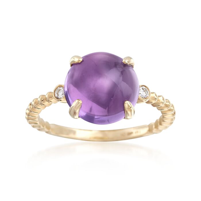 4.00 Carat Cabochon Amethyst Ring with Diamond Accents in 14kt Yellow Gold