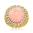 C. 1970 Vintage Pink Coral and .80 ct. t.w. Diamond Basketweave Ring in 18kt Yellow Gold