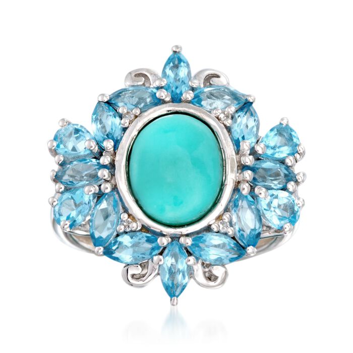 Turquoise Ring with 3.20 ct. t.w. Blue Topaz and White Topaz Accents in Sterling Silver