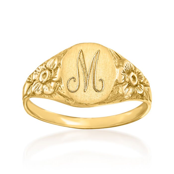 14kt Yellow Gold Personalized Floral Signet Ring