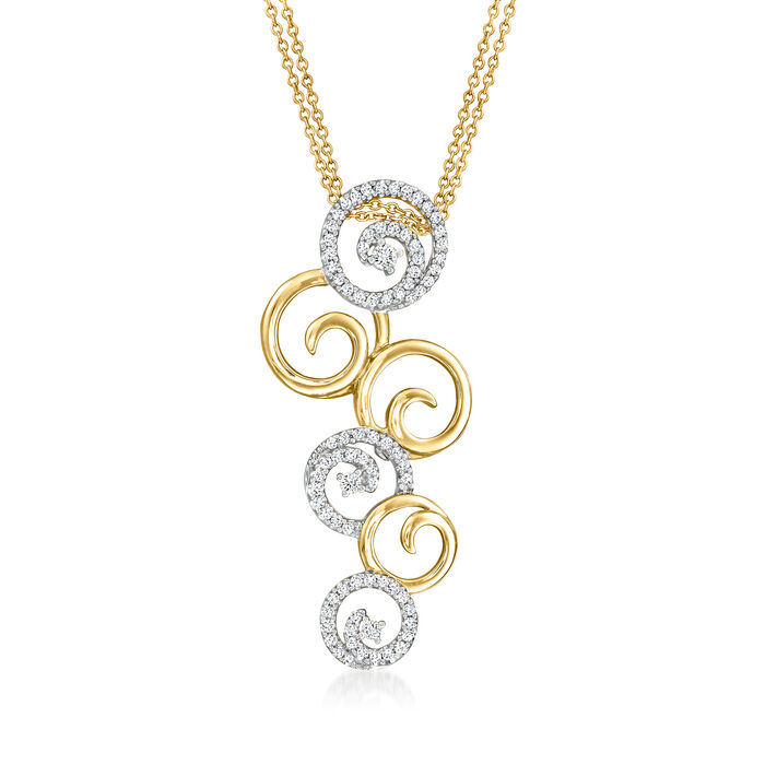 C. 1990 Vintage 1.00 ct. t.w. Diamond Swirl Pendant Necklace in 14kt Two-Tone Gold