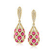 2.20 ct. t.w. Ruby and 1.10 ct. t.w. Diamond Drop Earrings in 14kt Yellow Gold