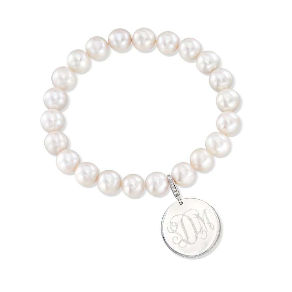 8-8.5mm Cultured Pearl Bracelet with Sterling Silver Personalized Disc Charm | Ross-Simons